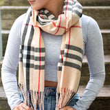 Cosy Ladies Pashmina  - Camel Tartan