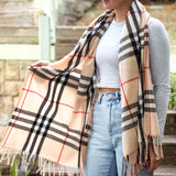 Cosy Ladies Pashmina  - Camel Tartan