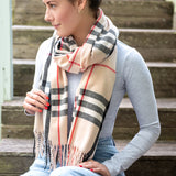 Cosy Ladies Pashmina  - Camel Tartan