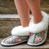 Genuine Leather Sheepskin Slippers - Tropical Leopard