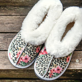Genuine Leather Sheepskin Slippers - Tropical Leopard