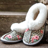 Genuine Leather Sheepskin Slippers - Tropical Leopard