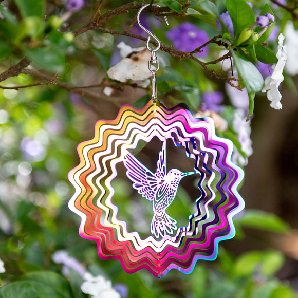 3D Hummingbird Wind Spinner - Rainbow Finish.