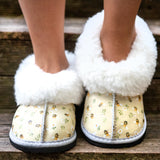 Genuine Leather Sheepskin Slippers - Busy Bees - Full