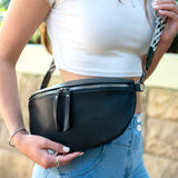 Litchi Embossed - Black Cross Body Bum Bag