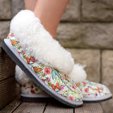 Genuine Leather Sheepskin Slippers - Butterflies