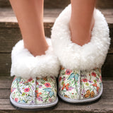 Genuine Leather Sheepskin Slippers - Butterflies