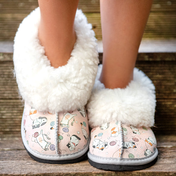 Genuine Leather Sheepskin Slippers - Cat-Astrophe!
