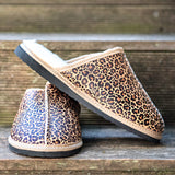 Genuine Leather Sheepskin Mule Slippers - Leopard Print
