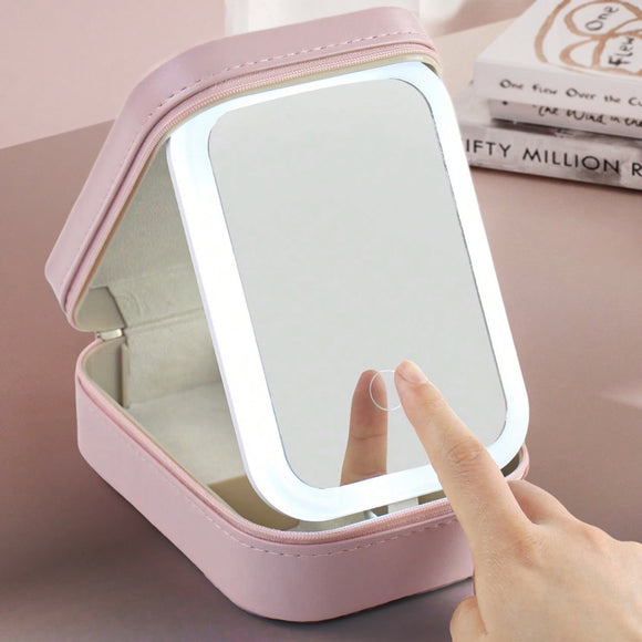 Travel Beauty Box with LED Mirror