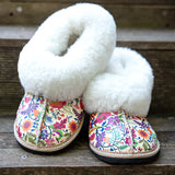 Genuine Leather Sheepskin Slippers - Floral